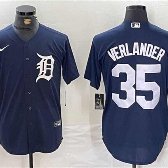 35 Justin Verlander Navy Stitched Jersey
